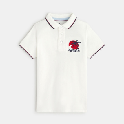 Polo en jersey pique motif palmier blanc garcon OKAIDI Comparateur Avis Prix