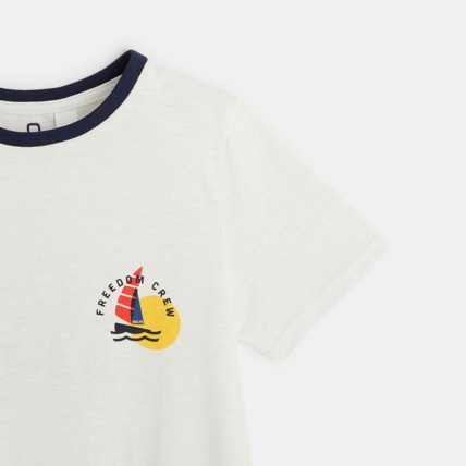 Avis T-shirt motif bateau à voile blanc garçon OKAIDI 3