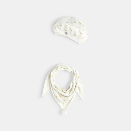 Avis Lot écharpe et bonnet tricot imprimés blanc fille OKAIDI 1
