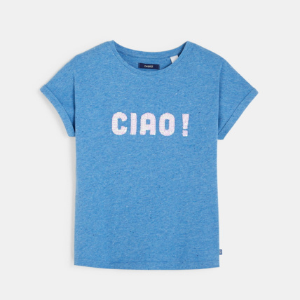 Avis T-shirt à message bleu fille OKAIDI 1
