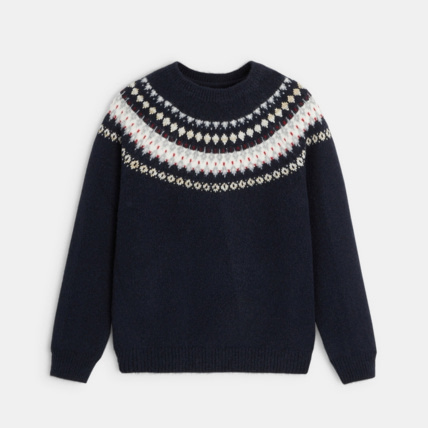 Avis Pull scandinave motif jacquard bleu fille OKAIDI 1