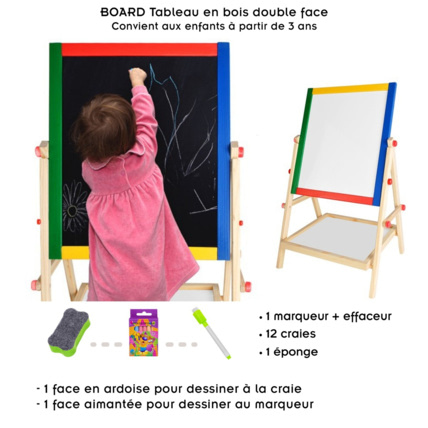 Avis Tableau en bois double face avec craies, marqueur et éponge BOARD Mon Mobilier Design 2
