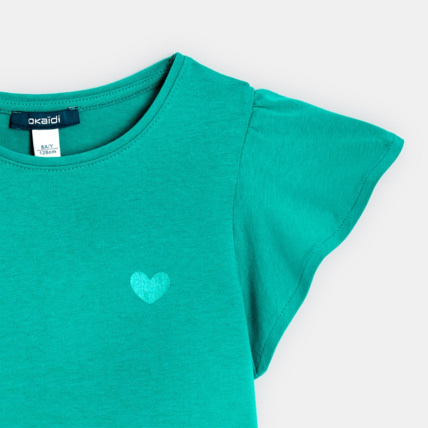 Avis T-shirt à manches courtes volantées vert fille OKAIDI 3