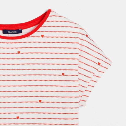 Avis T-shirt rayé petits cœurs rouge fille OKAIDI 3