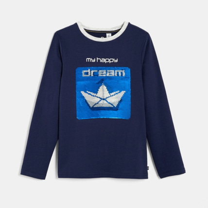 Avis T-shirt sequins magiques Dream bateau bleu garçon OKAIDI 1