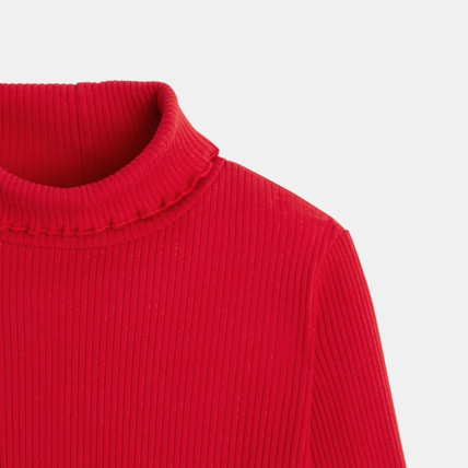 Avis T-shirt col roulé côtelé uni rouge fille OKAIDI 2