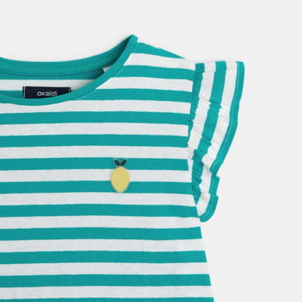 Avis T-shirt rayé à manches volantées vert fille OKAIDI 2