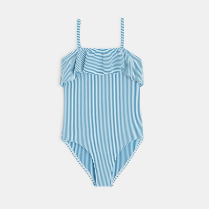 Avis Maillot de bain 1 pièce rayé volanté bleu fille OKAIDI 1