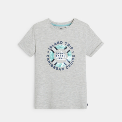 Avis T-shirt à sequins magiques "Island Trip" gris garçon OKAIDI 1