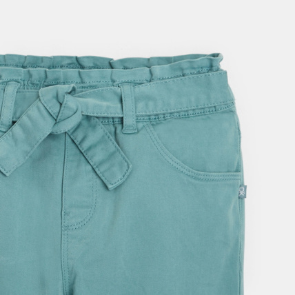 Avis Pantalon en toile unie ceinturé vert fille OKAIDI 2