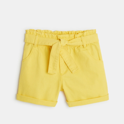 Avis Short ceinturé en toile unie jaune fille OKAIDI 2