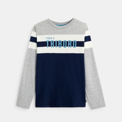 Avis T-shirt à larges rayures "tous à tribord" bleu garçon OKAIDI 2