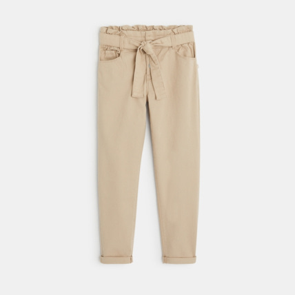 Avis Pantalon taille haute en toile beige fille OKAIDI 1