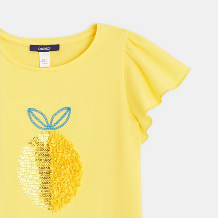 Avis T-shirt à sequins motif citron jaune fille OKAIDI 3