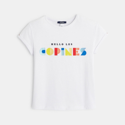 Avis T-shirt manches courtes  "Hello les copines" blanc fille OKAIDI 2