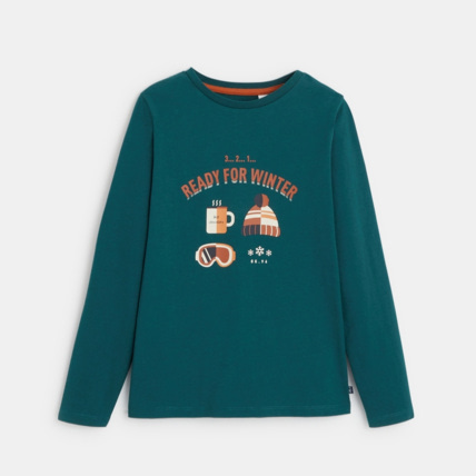 Avis T-shirt manches longues imprimé hiver vert garçon OKAIDI 1