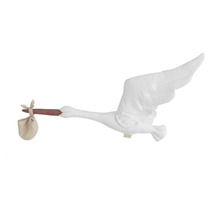 Avis Trophée mural enfant,  Cigogne en lin blanc Sevira Kids 1