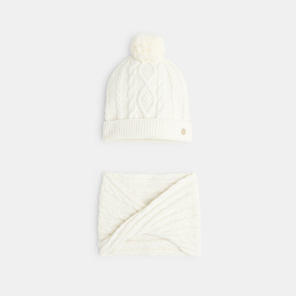 Avis Bonnet à pompon et snood torsadés assortis blanc fille OKAIDI 1