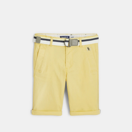 Avis Bermuda ceinturé en toile effet piqué jaune garçon OKAIDI 1