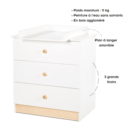Avis Ensemble commode à langer + lit bébé à barreaux WILLY Mon Mobilier Design 3