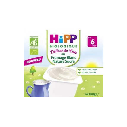 Avis Fromage Blanc Nature Sucré - 4 coupelles x 100g - 6 mois HIPP 1
