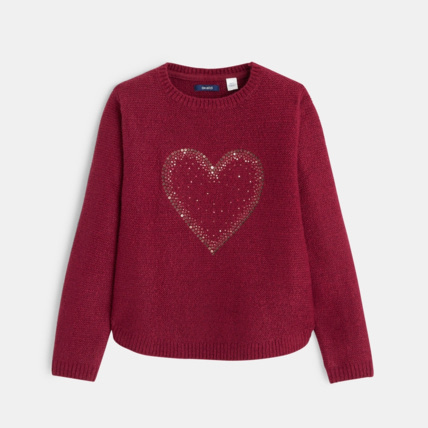 Avis Pull au point mousse et motif cœur en sequins violet fille OKAIDI 1