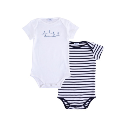 Avis Lot de 2 Bodies "Yannig" Baby - coton - Blanc/Navire ARMOR-LUX 1