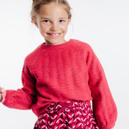 Pull ajoure a manches bouffantes rose fille OKAIDI Comparateur Avis Prix