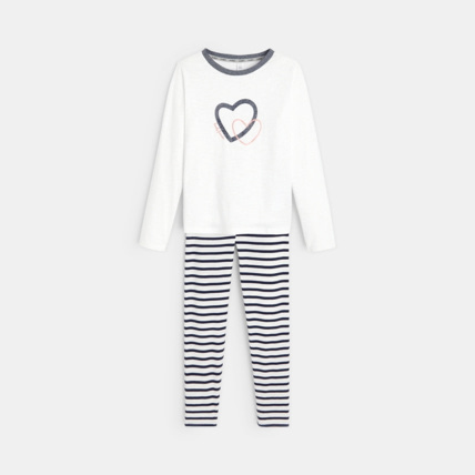 Avis Pyjama jersey flammé coeur à paillettes blanc fille OKAIDI 2