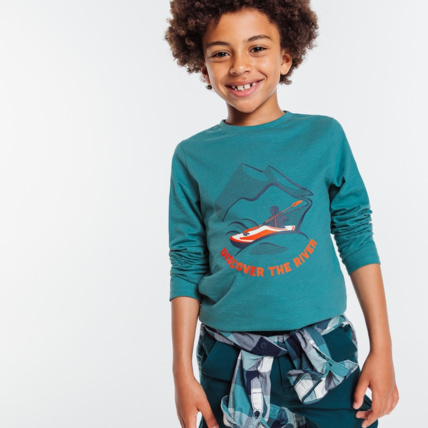 Avis T-shirt manches longues imprimé kayak vert garçon OKAIDI 1