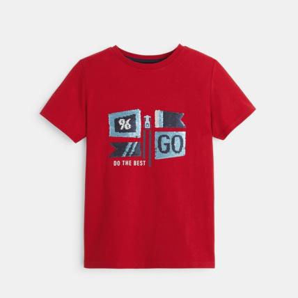 Avis T-shirt avec drapeaux en sequins rouge garçon OKAIDI 1