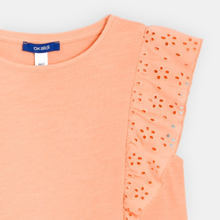 Avis T-shirt détail broderie anglaise orange fille OKAIDI 3