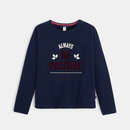 Avis T-shirt manches longues à message 'Always be positive' bleu fille OKAIDI 1