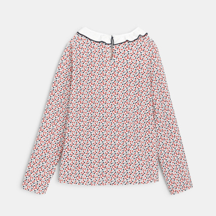 Avis T-shirt imprimé à col Claudine volanté bleu fille OKAIDI 3