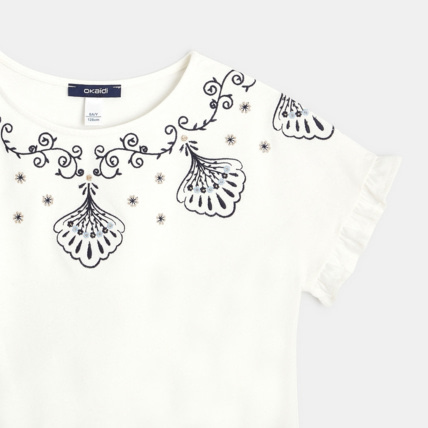 Avis T-shirt brodé à manches courtes blanc fille OKAIDI 2