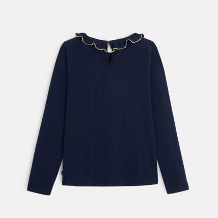 Avis T-shirt brodé coeur à col collerette bleu fille OKAIDI 3