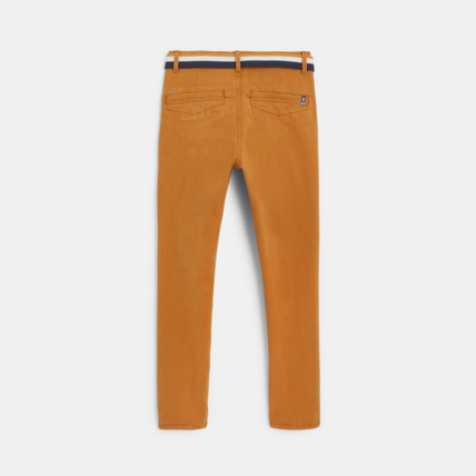 Avis Pantalon chino slim ceinturé en toile unie orange garçon OKAIDI 4