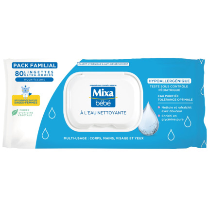 Avis Lingettes bébé à l'eau nettoyante hypoallergénique MIXA BEBE 1