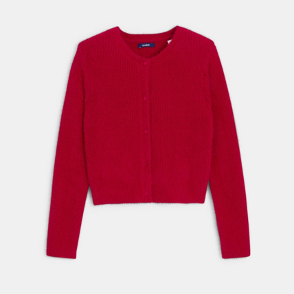 Avis Gilet en tricot fluffy rouge fille OKAIDI 1