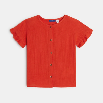 Avis Blouse en gaze de coton unie rouge fille OKAIDI 1