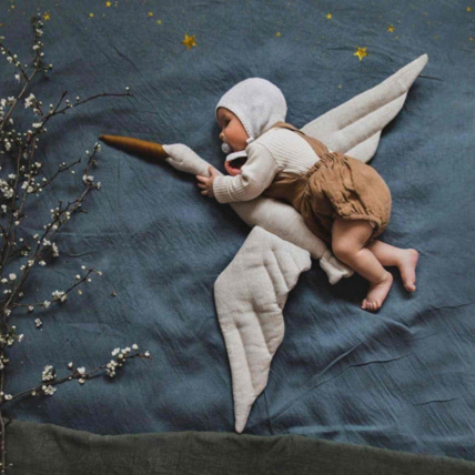 Avis Trophée mural enfant,  Cigogne en lin blanc Sevira Kids 4