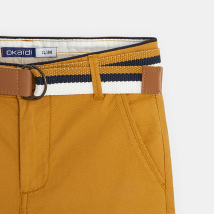 Avis Bermuda slim en toile + ceinture jaune garçon OKAIDI 2