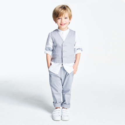 Avis Pantalon ceinturé en toile gris garçon OKAIDI 6
