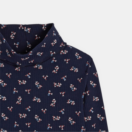 Avis T-shirt col roulé côtelé imprimé bleu fille OKAIDI 3