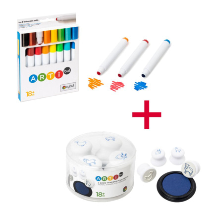 Avis Lot 4 gros tampons animaux et 8 feutres des petits Oxybul 1