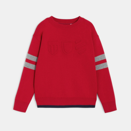 Avis Pull col rond à manches rayées rouge garçon OKAIDI 1