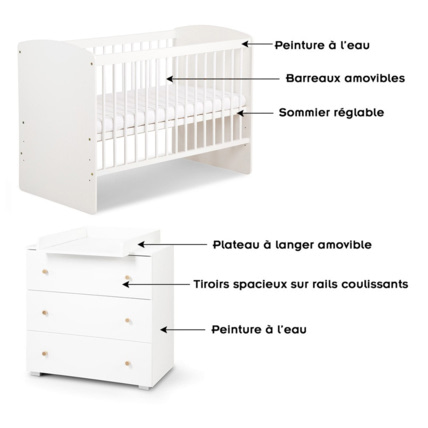 Avis Ensemble lit bébé et commode à langer 3 tiroirs Karolina II Mon Mobilier Design 3