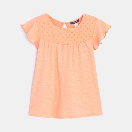 Avis T-shirt détail broderie anglaise orange fille OKAIDI 1