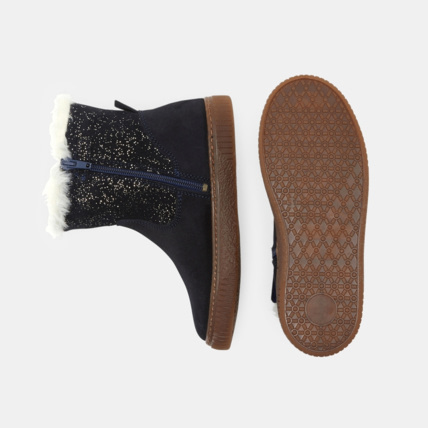 Avis Boots fourrées croûte de cuir et paillettes bleues fille OKAIDI 3