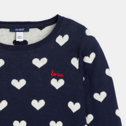 Avis Pull en maille motif coeur bleu fille OKAIDI 3